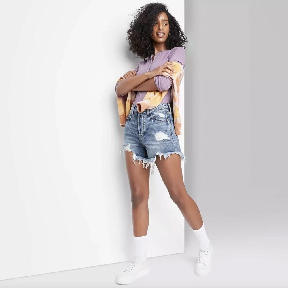 WILD FABLE • High Rise Distressed Denim Cut Off Blue Jean Shorts